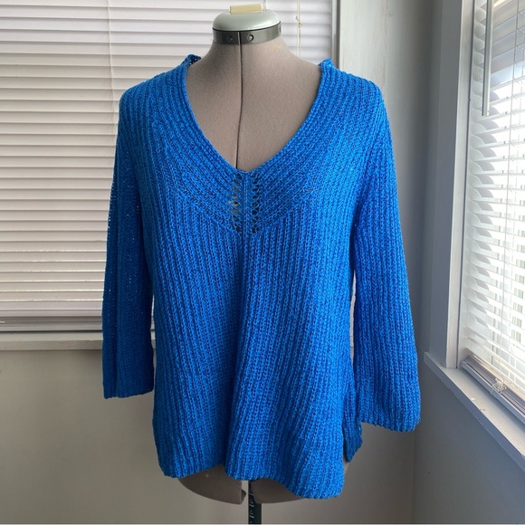 NIC+ZOE Women's Cobalt Blue V-Neck Knit Sweater Size M - Picture 3 of 10